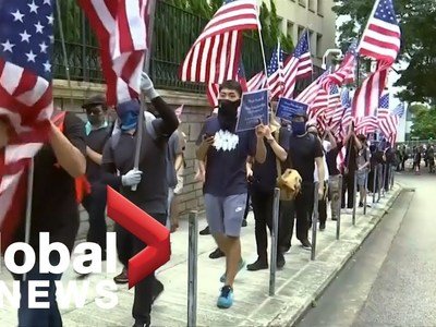 Hong Kong protesters march to U.S. Consulate, call on Trump to 'liberate' city