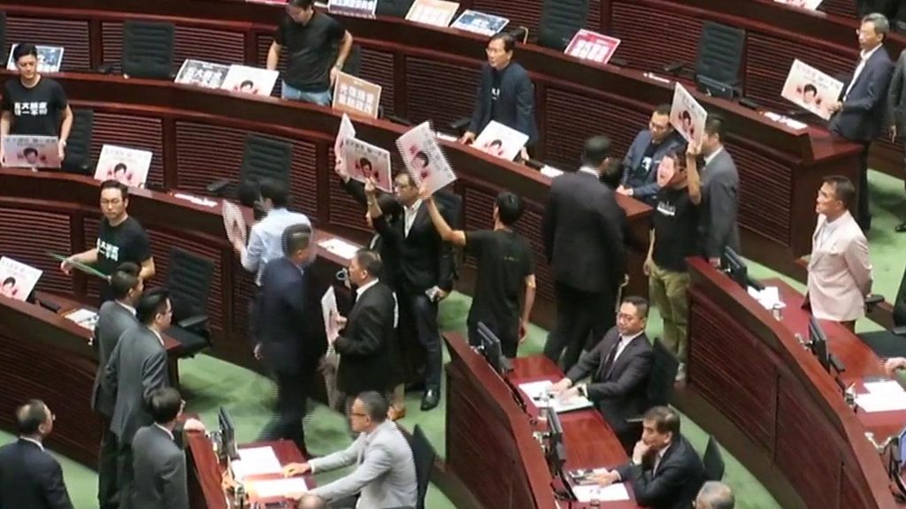 Chaos as Hong Kong 'state of the union' disrupted