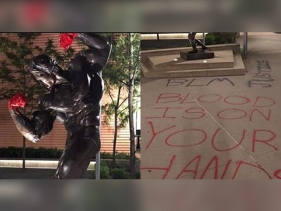 Arnold Schwarzenegger Statue Vandalized During Protests: 'Blood Is On Your Hands'