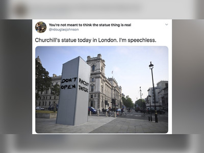 ‘Don’t open, racist inside’: Doctored photo of boarded-up Churchill statue shocks users online as outrage over vandalism grows