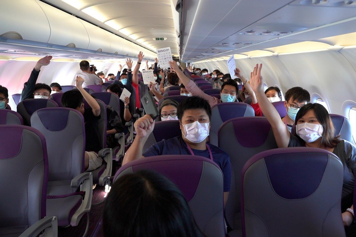 Little fanfare but plenty of cheer for Hong Kong airline’s first flight to nowhere