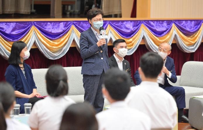 Carrie Lam speaks to secondary school students in policy address consultation