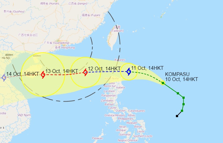 Kompasu to strengthen into severe tropical storm, come close to HK on Wednesday