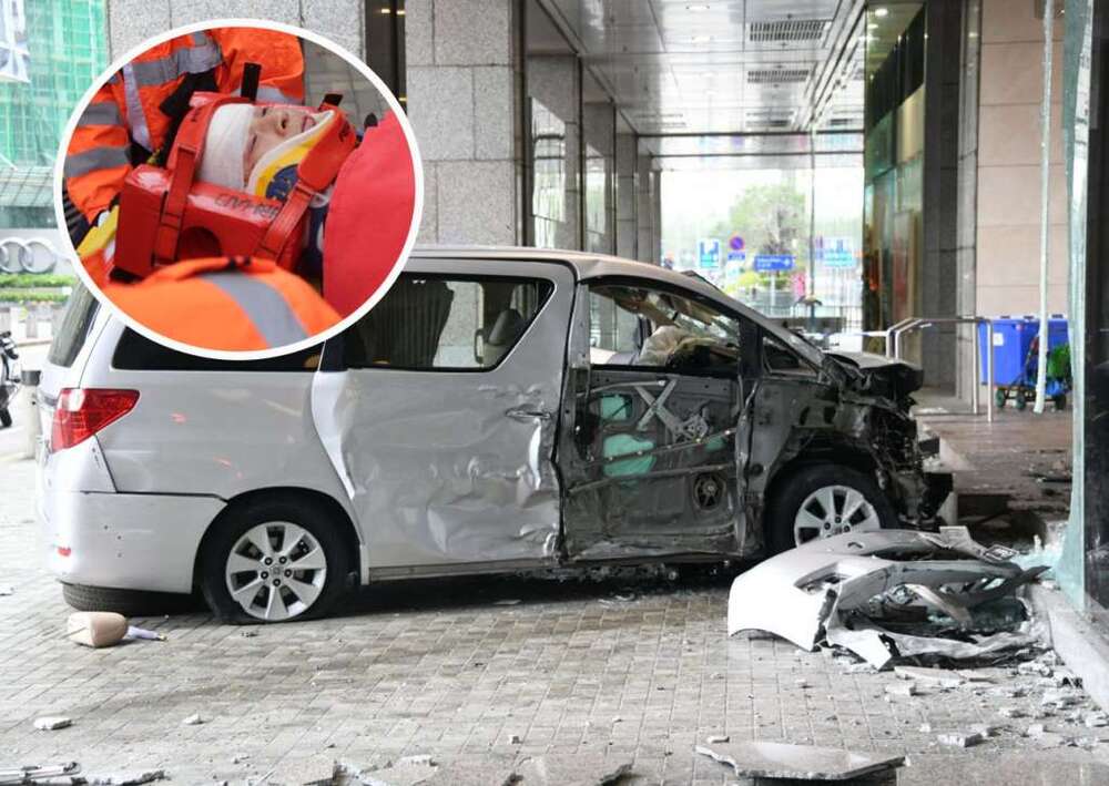 Runaway car crashes into stone pillar and shop in Taikoo Shing