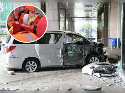 Runaway car crashes into stone pillar and shop in Taikoo Shing