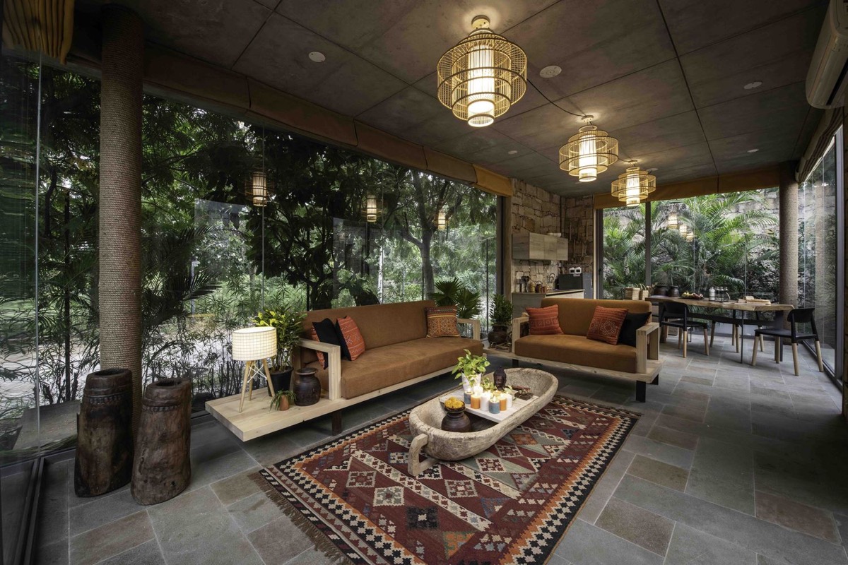 Single-Story Modern Rustic Home In India
