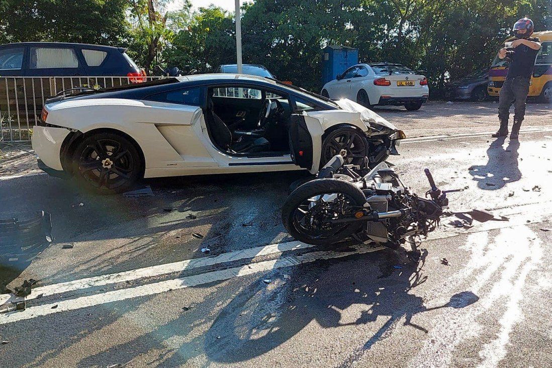 Hong Kong motorcyclist seriously injured in head-on crash with Lamborghini