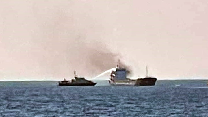 Cargo ship ablaze off Lamma Island, one dead