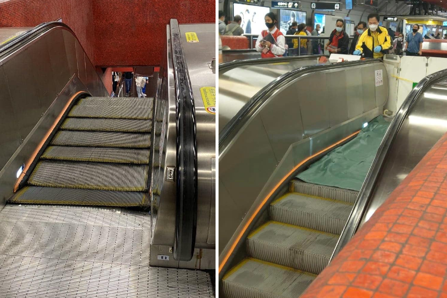 Shocking escalator malfunction as steps dislodge
