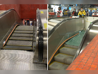 Shocking escalator malfunction as steps dislodge