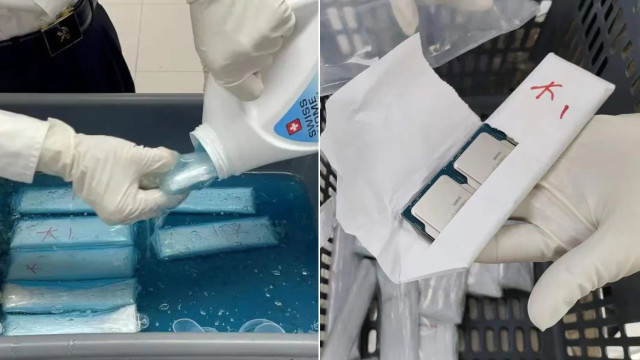Man crossing Luohu border caught smuggling 104 CPUs in two detergent bottles