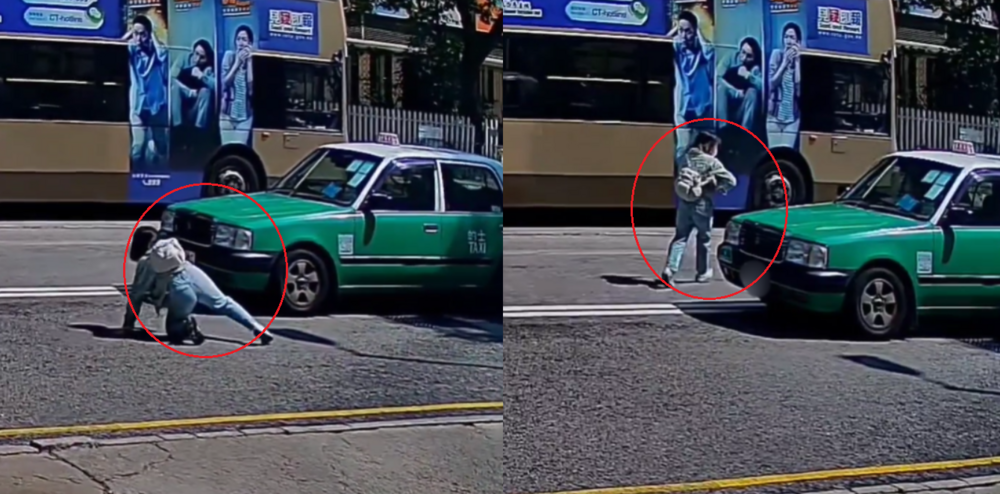 (Video) Shocking moment sees woman keep chasing a bus after being hit by taxi