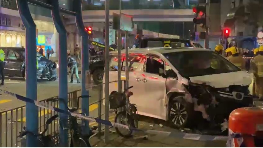 Woman sandwiched in Tsuen Wan crash; at least four people hospitalized