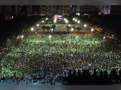 Market by pro-establishment groups replaces candlelight vigil in Victoria Park on June 4