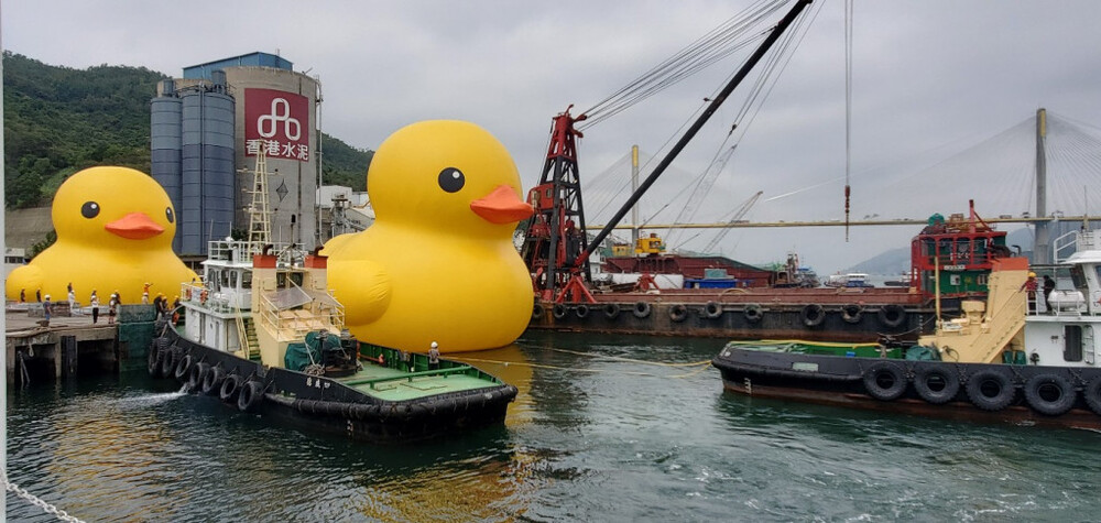 Giant Inflatable Rubber Duck Returns to Hong Kong After a Decade with New Friend